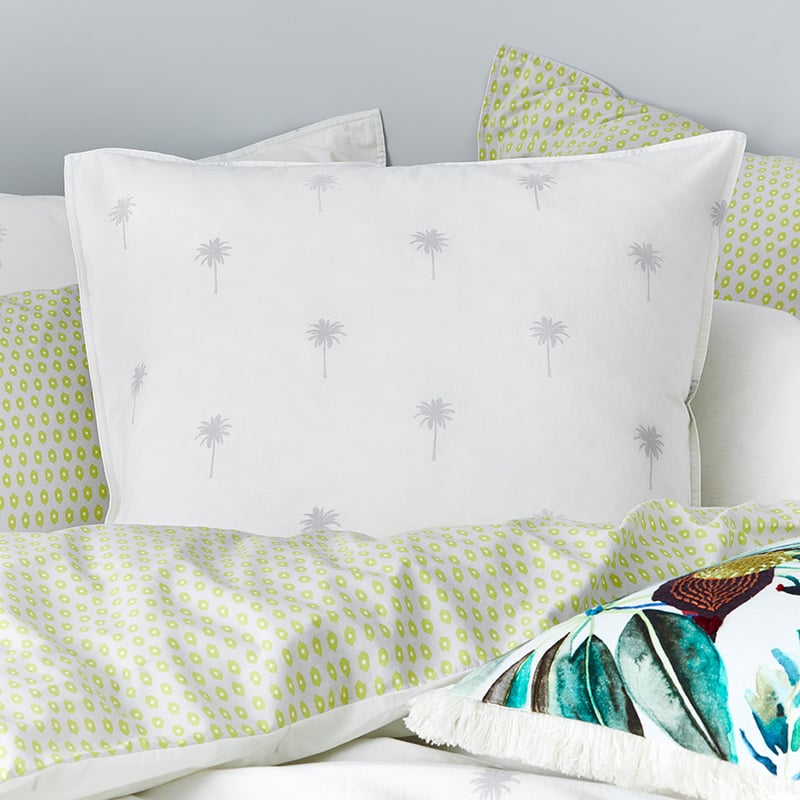 Stonewashed Printed Cotton Palm Silver Quilt Cover