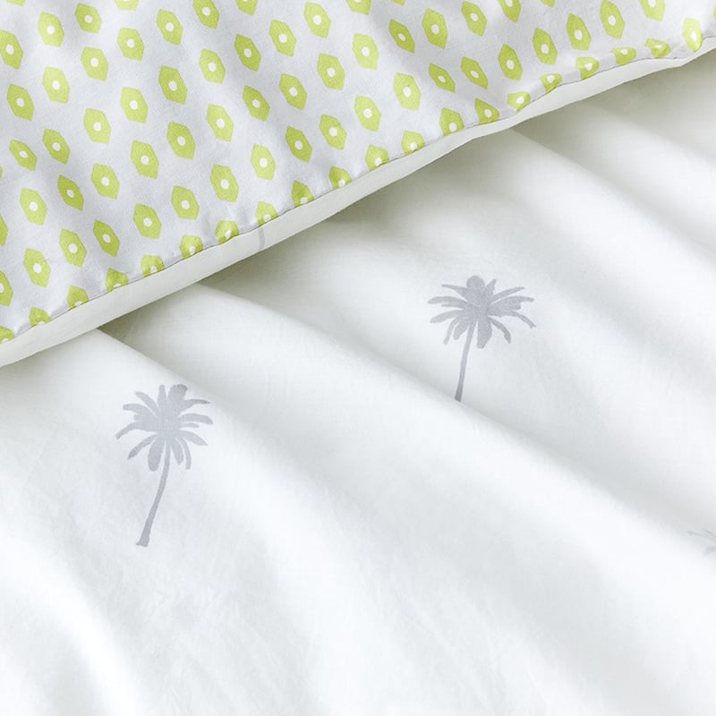 Stonewashed Printed Cotton Palm Silver Quilt Cover