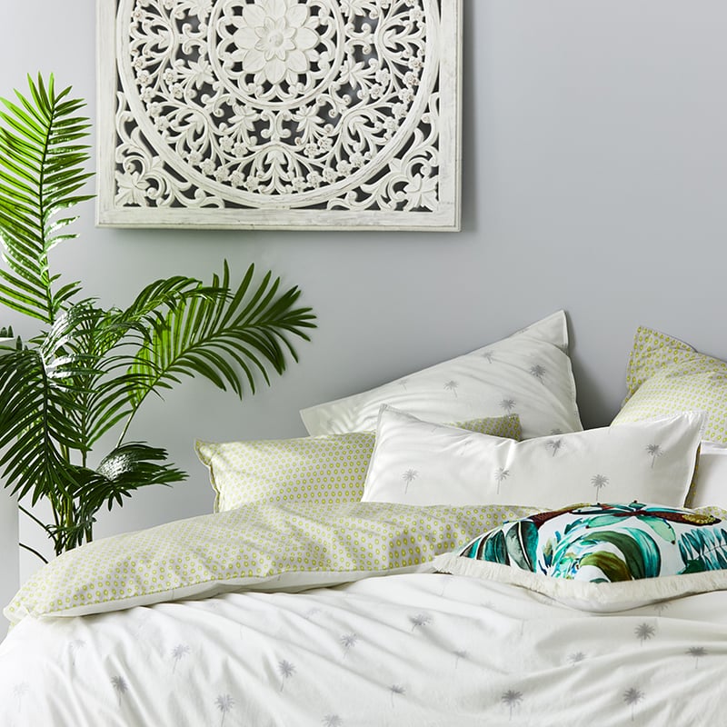 Stonewashed Printed Cotton Palm Silver Quilt Cover