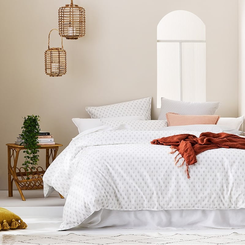 Stonewashed Printed Cotton Silver Woodblock Quilt Cover