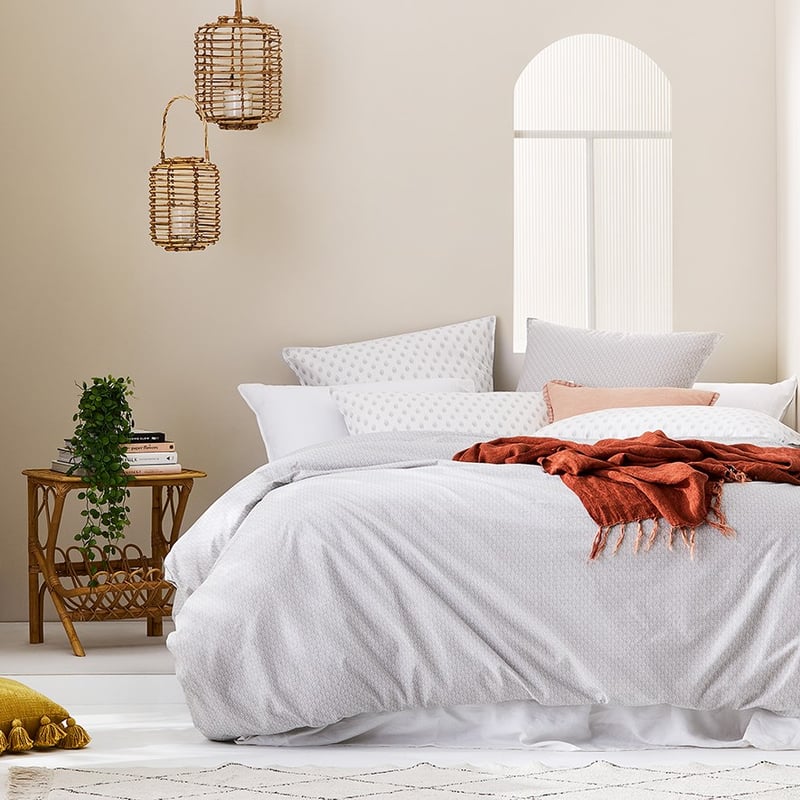 Stonewashed Printed Cotton Silver Woodblock Quilt Cover