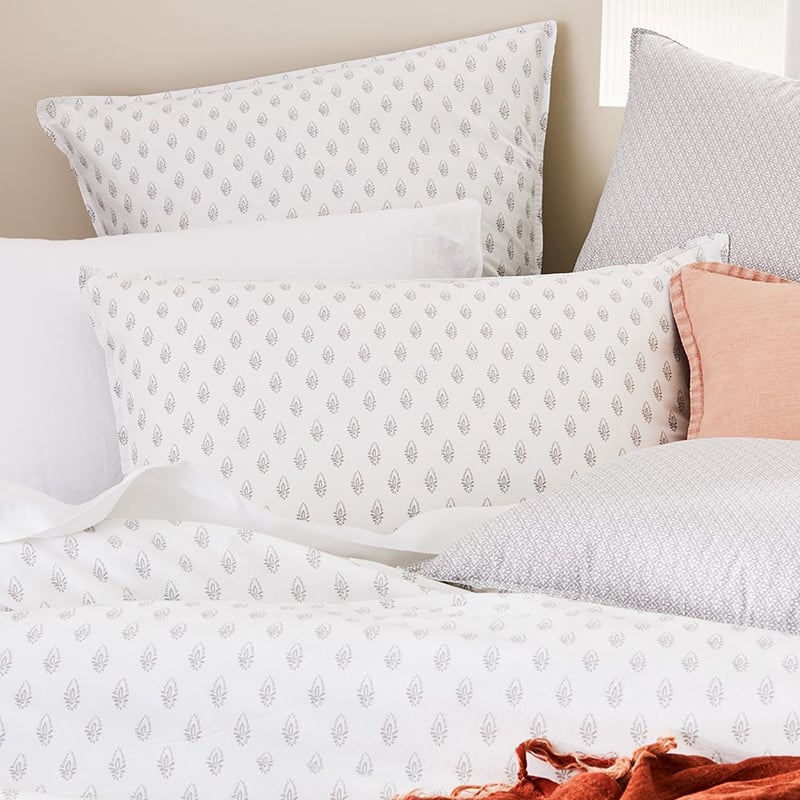 Stonewashed Printed Cotton Silver Woodblock Quilt Cover