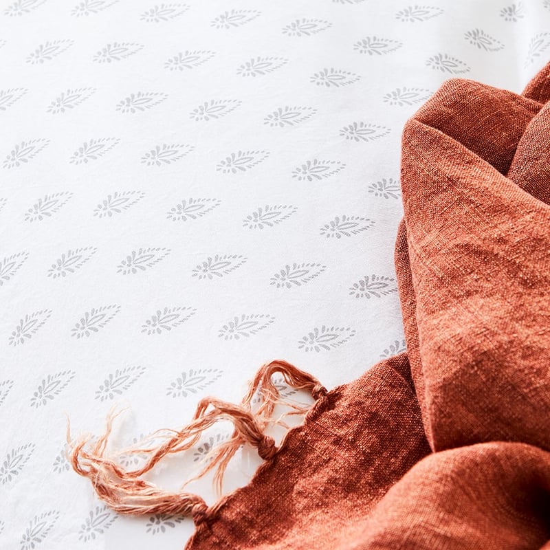 Stonewashed Printed Cotton Silver Woodblock Quilt Cover