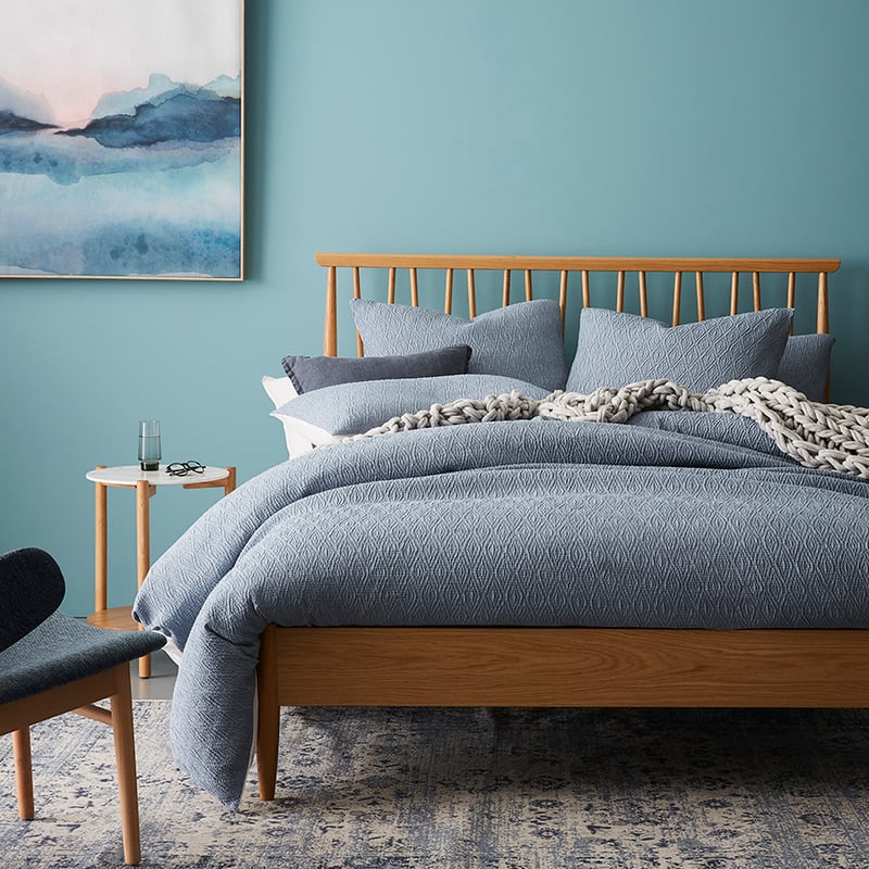 Harlow Quilt Cover Set in Steel Blue