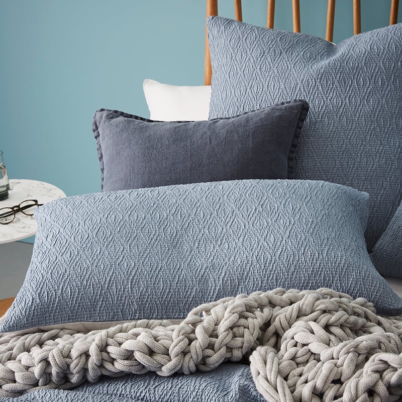 Harlow Quilt Cover Set in Steel Blue