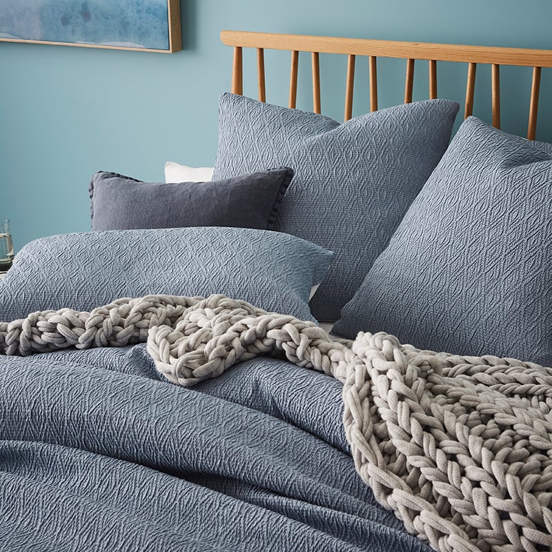 Harlow Quilt Cover Set in Steel Blue