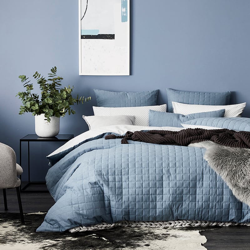 Geo Flannelette Quilted Quilt Cover Set Blue