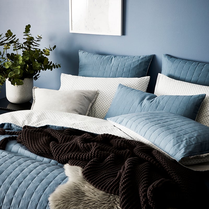 Geo Flannelette Quilted Quilt Cover Set Blue