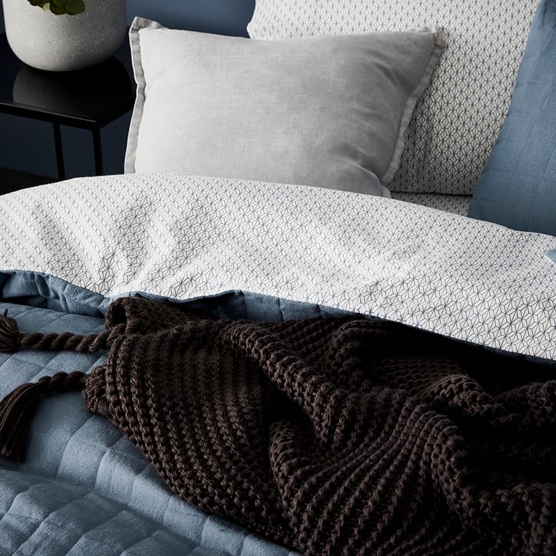 Geo Flannelette Quilted Quilt Cover Set Blue