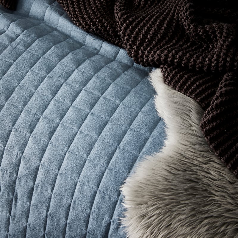 Geo Flannelette Quilted Quilt Cover Set Blue