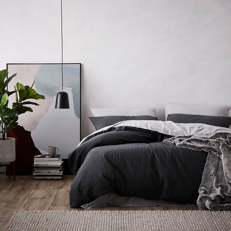 Super Soft Brushed Flannelette Quilt Cover Silver & Charcoal