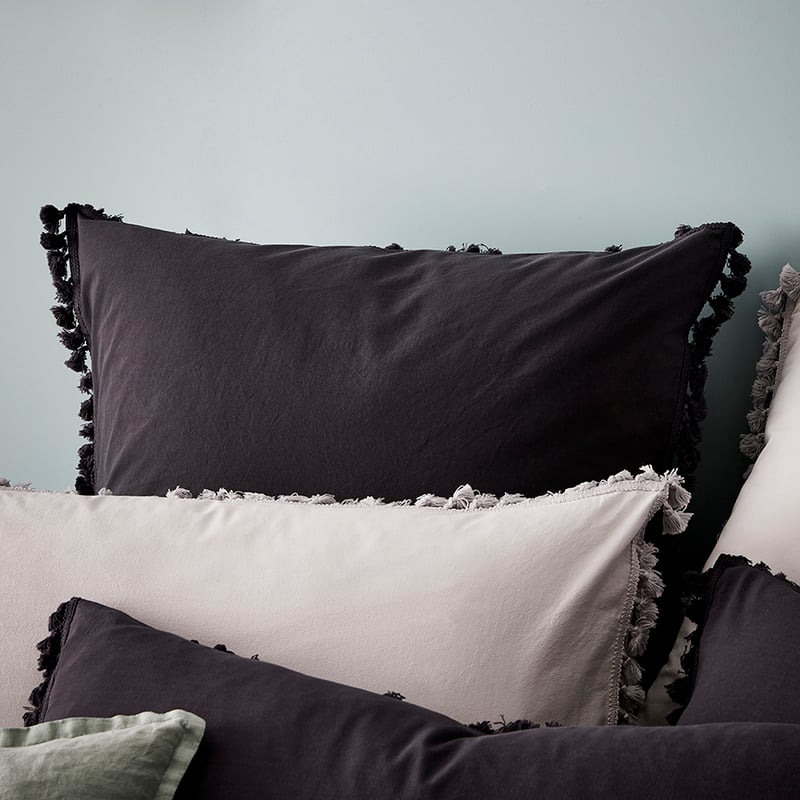 Stonewashed Tassel Cotton Quilt Cover Charcoal
