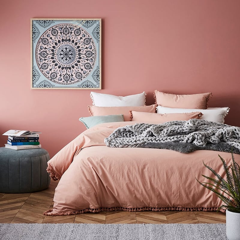 Stonewashed Tassel Cotton Quilt Cover Dusty Pink