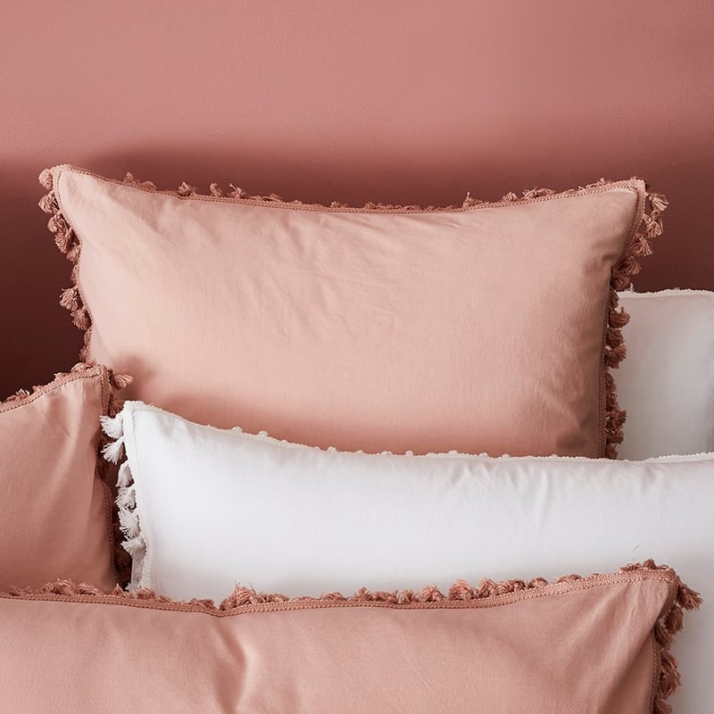 Stonewashed Tassel Cotton Quilt Cover Dusty Pink