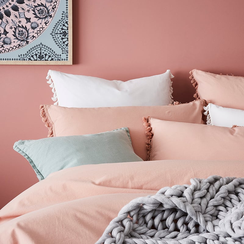 Stonewashed Tassel Cotton Quilt Cover Dusty Pink