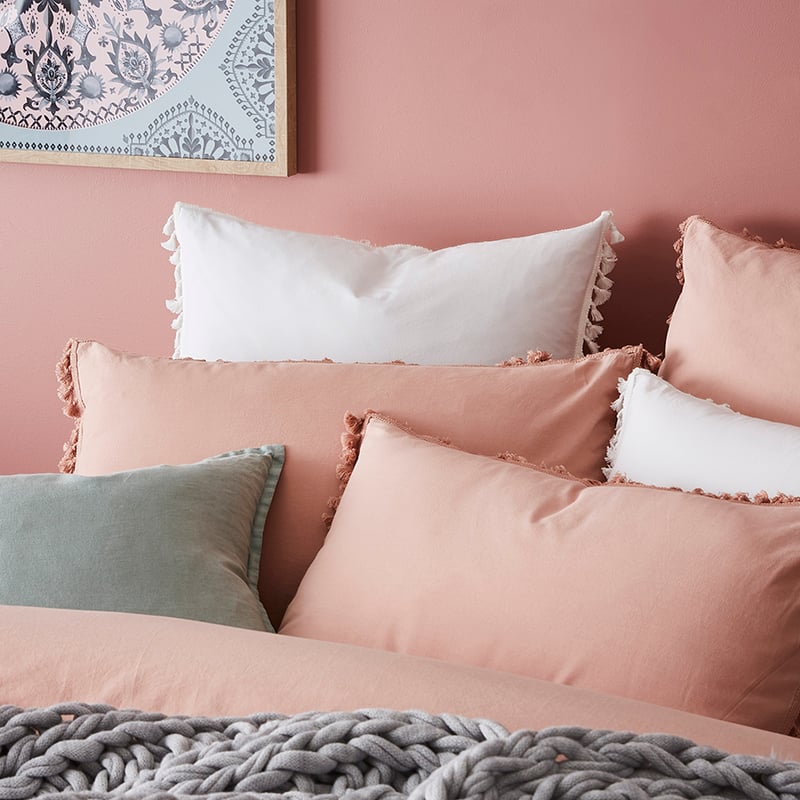 Stonewashed Tassel Cotton Quilt Cover Dusty Pink