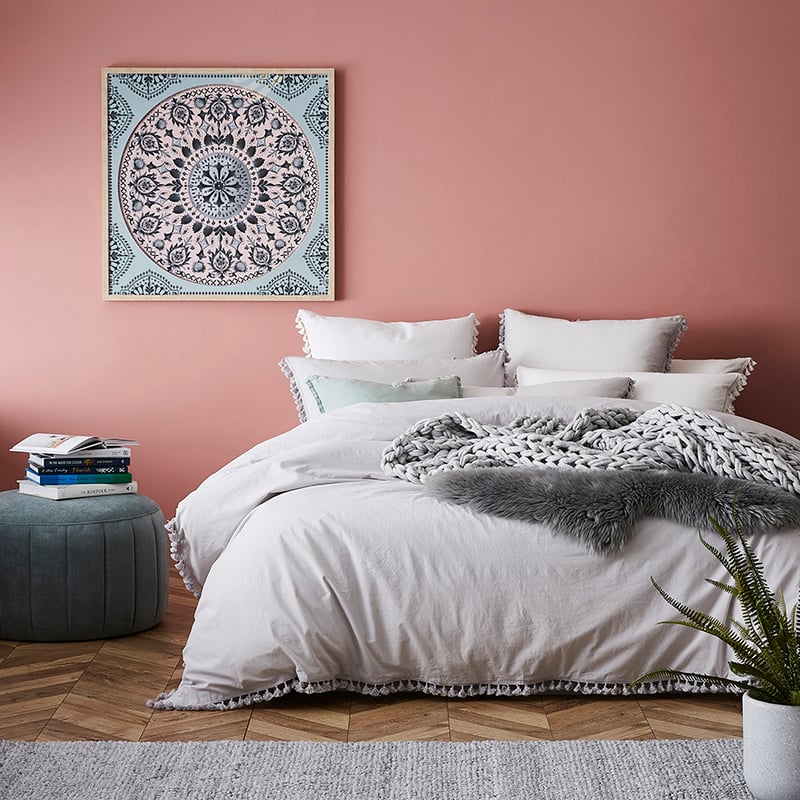 Stonewashed Tassel Cotton Quilt Cover Silver