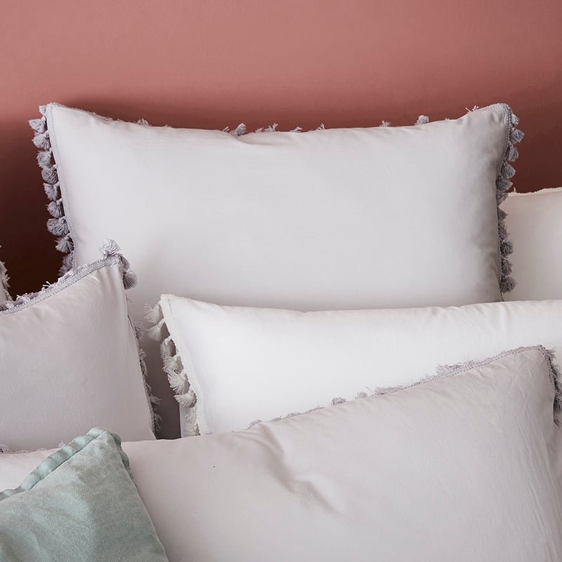 Stonewashed Tassel Cotton Quilt Cover Silver