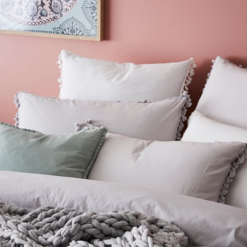 Stonewashed Tassel Cotton Quilt Cover Silver