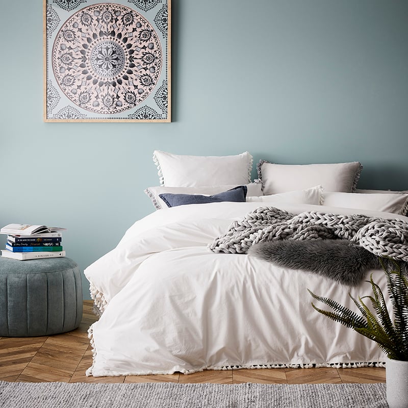 Stonewashed Tassel Cotton Quilt Cover White