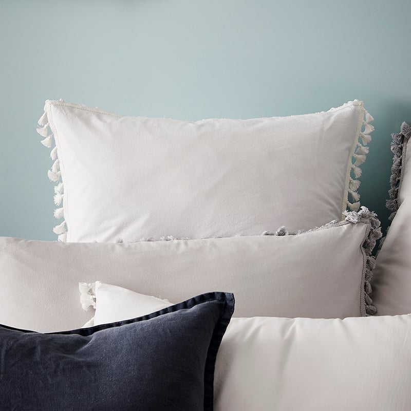 Stonewashed Tassel Cotton Quilt Cover White