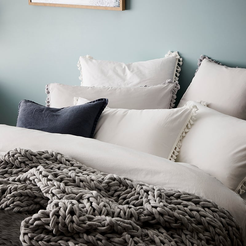 Stonewashed Tassel Cotton Quilt Cover White