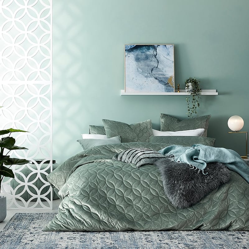 Gigi Quilted Velvet Quilt Cover Sage