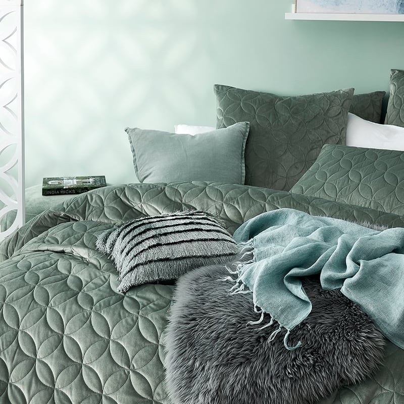 Gigi Quilted Velvet Quilt Cover Sage
