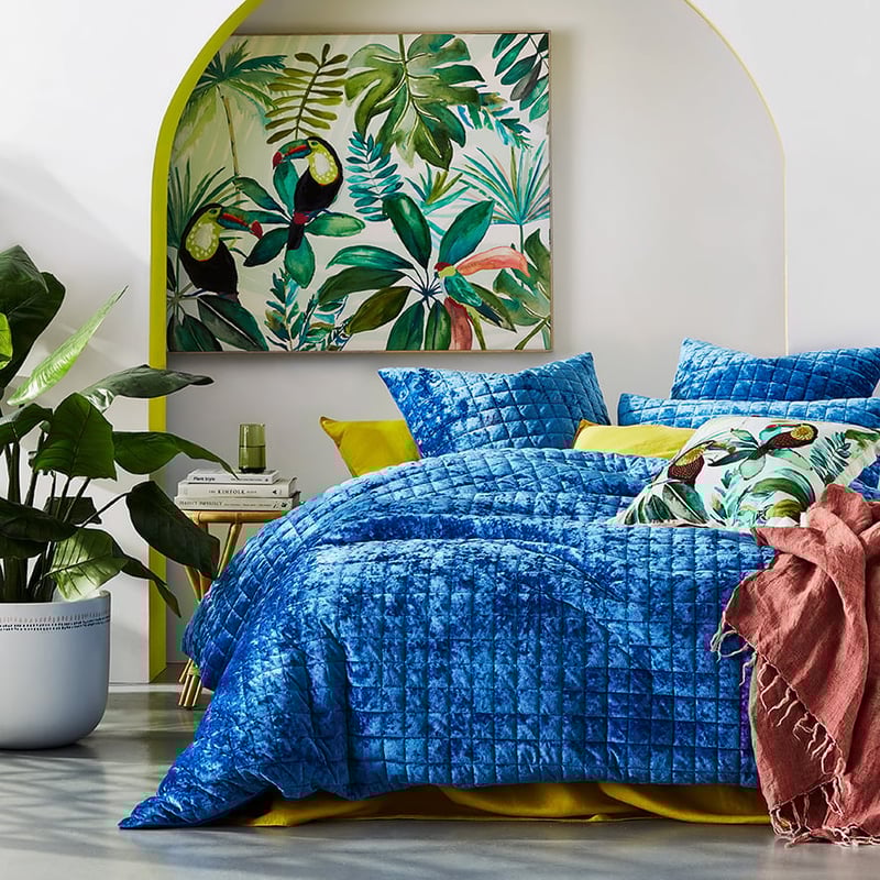 York Quilted Velvet Quilt Cover Cobalt