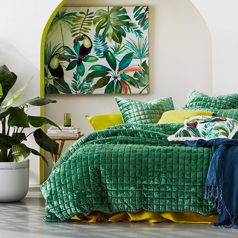 York Quilted Velvet Quilt Cover Jungle Green
