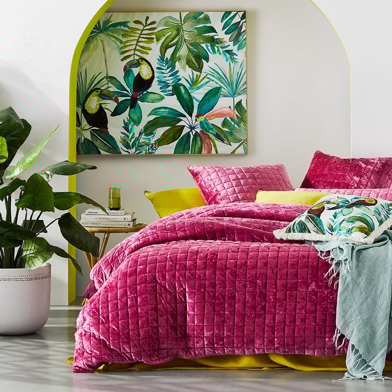 York Quilted Velvet Quilt Cover Magenta