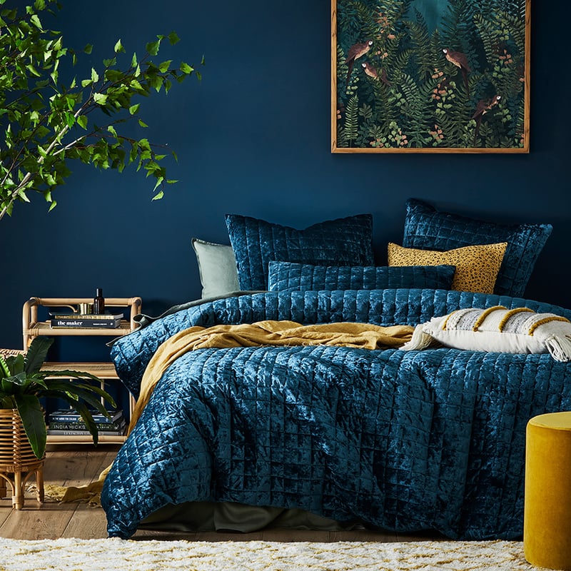 York Quilted Velvet Navy Quilt Cover