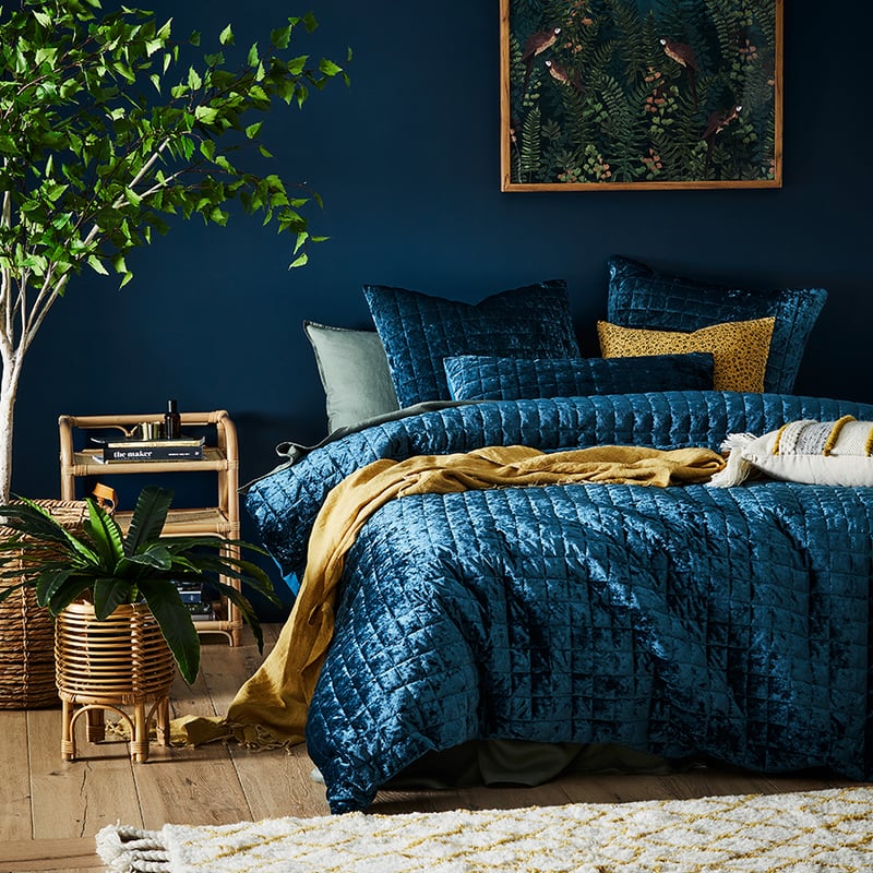 York Quilted Velvet Navy Quilt Cover
