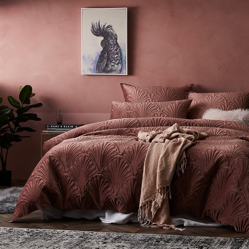 Lavaniya Quilted Velvet Quilt Cover in Rose Quartz