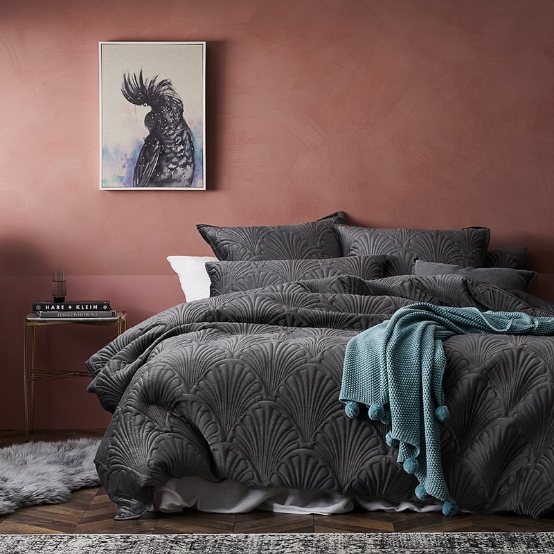 Lavaniya Quilted Velvet Quilt Cover in Shadow