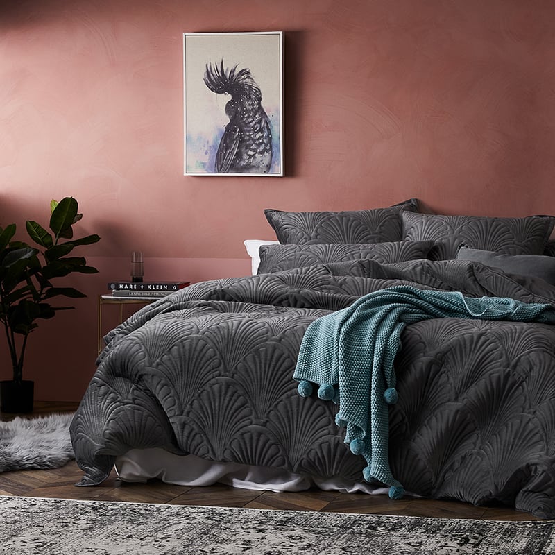 Lavaniya Quilted Velvet Quilt Cover in Shadow