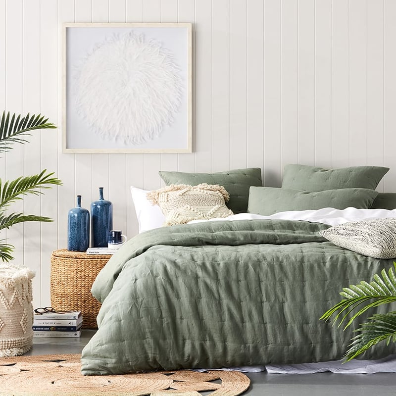 Vintage Washed Linen Quilted Khaki Quilt Cover