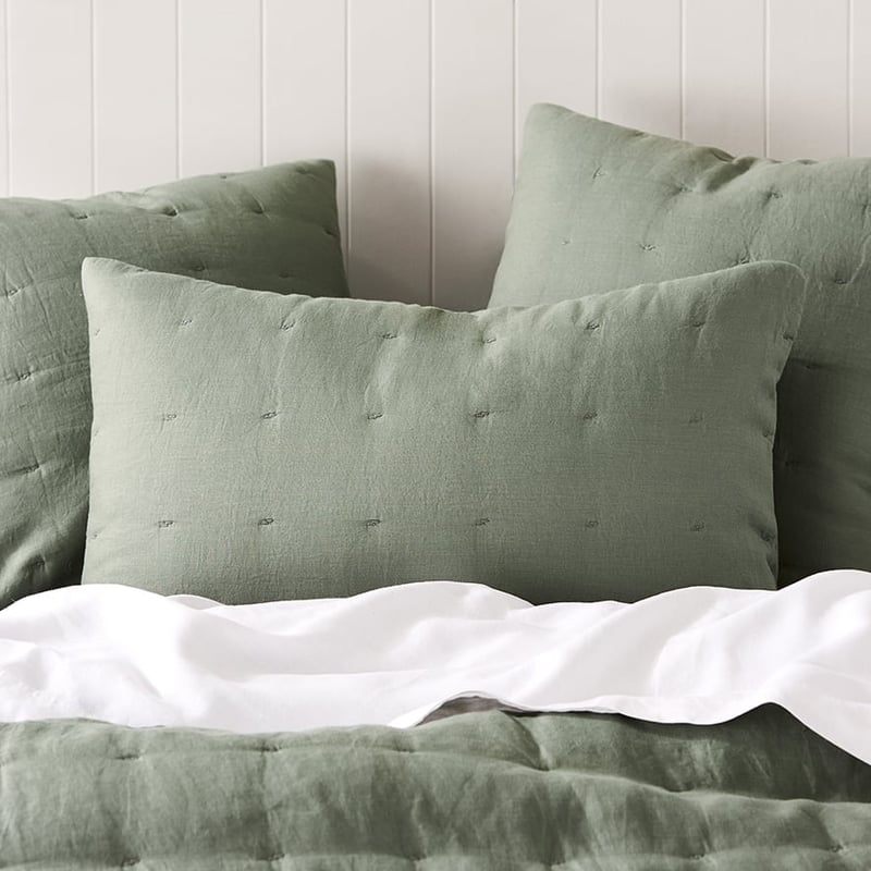 Vintage Washed Linen Quilted Khaki Quilt Cover