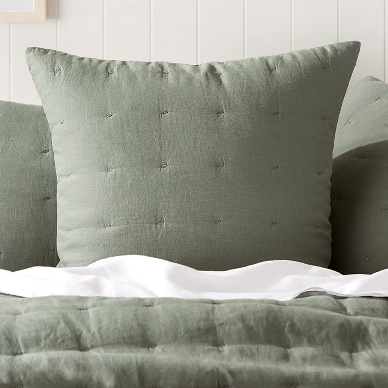 Vintage Washed Linen Quilted Khaki Quilt Cover