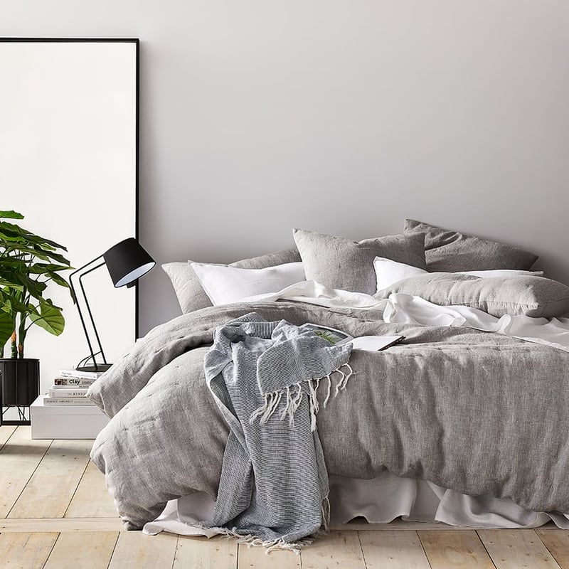 Vintage Washed Linen Quilted Grey Marle Quilt Cover