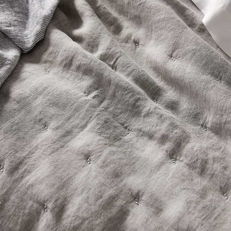 Vintage Washed Linen Quilted Grey Marle Quilt Cover