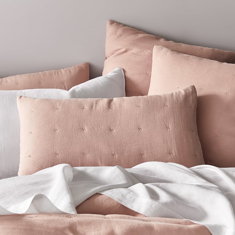 Vintage Washed Linen Quilted Nude Pink Quilt Cover