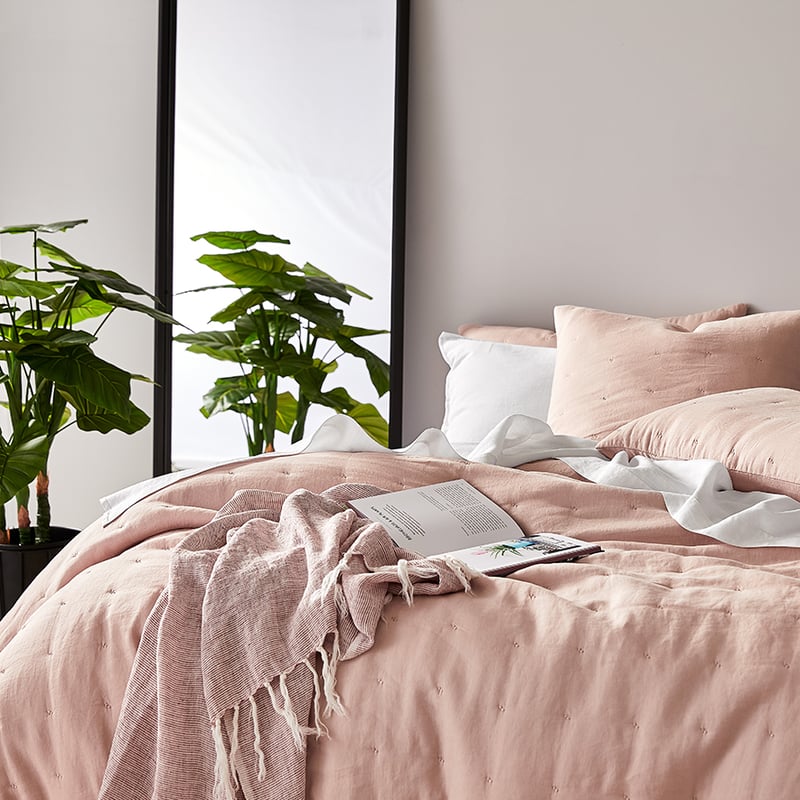 Vintage Washed Linen Quilted Nude Pink Quilt Cover