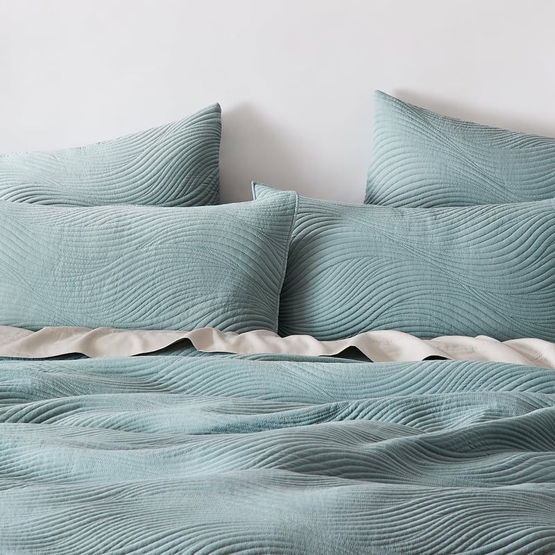 Ripple Quilted Sage Quilt Cover