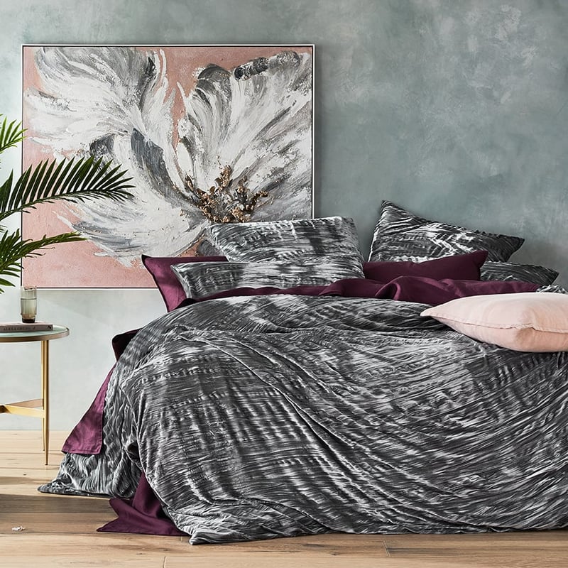 Crinkled Velvet Silver Quilt Cover