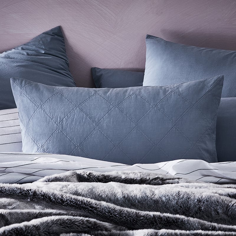 Stonewashed Cotton Dusty Blue Quilted Coverlet 