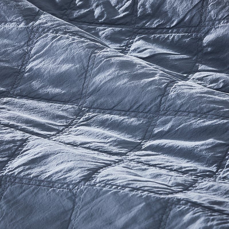 Stonewashed Cotton Dusty Blue Quilted Coverlet 