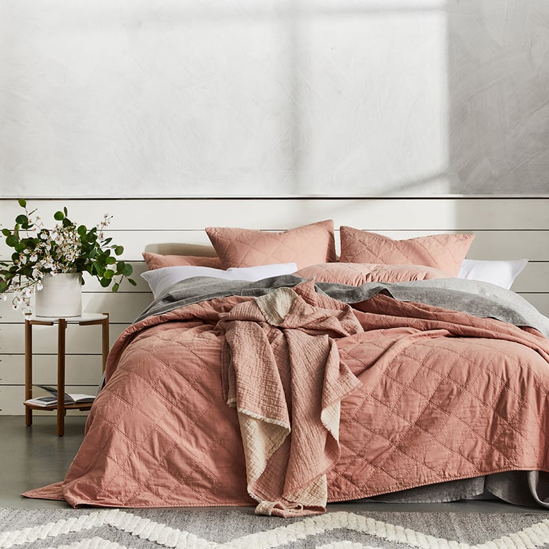 Stonewashed Cotton Dusty Pink Quilted Coverlet