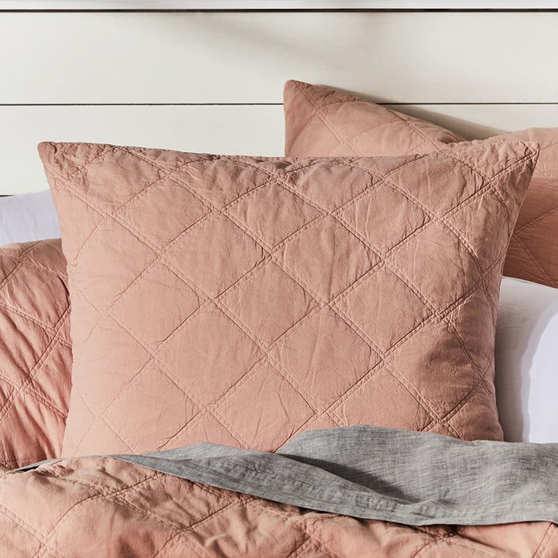 Stonewashed Cotton Dusty Pink Quilted Coverlet