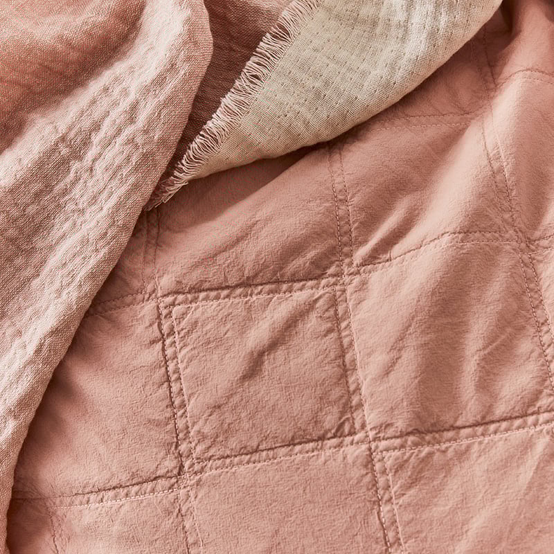 Stonewashed Cotton Dusty Pink Quilted Coverlet